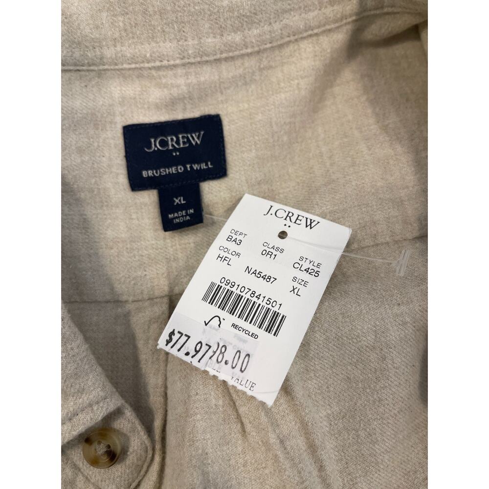 J.CREW Shirt Men's XL Beige Solid Chest Pocket Brushed Twill Smart Minimalist - Picture 3 of 5